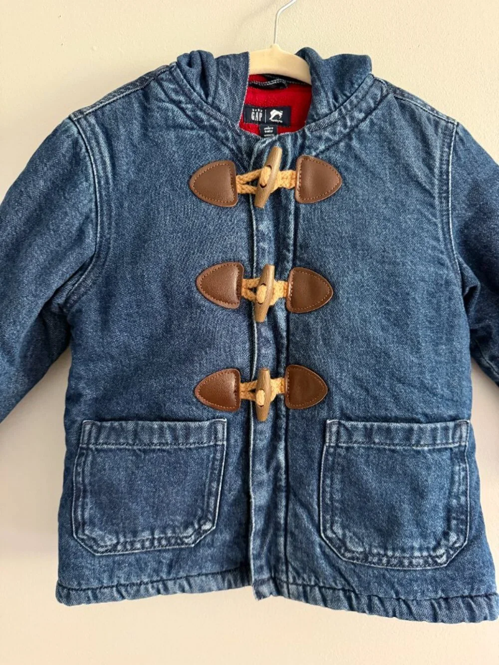 Gap x Paddington Denim Toggle Jacket Hooded Fleece Lined Coat 3T